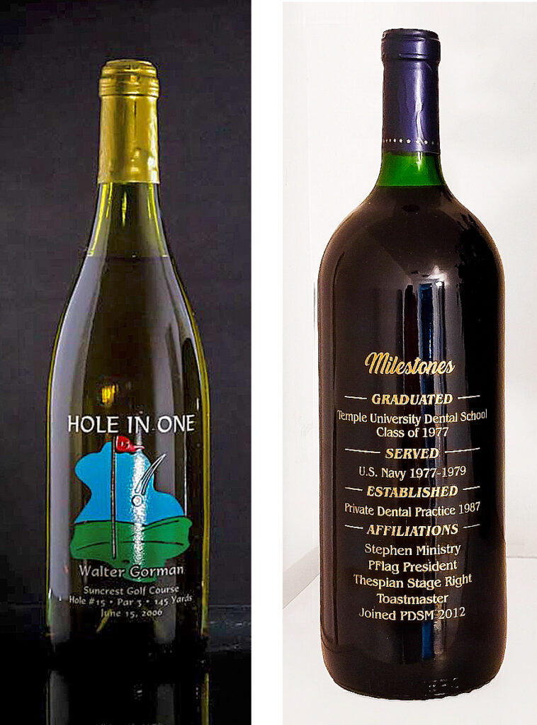 Etched wine bottles