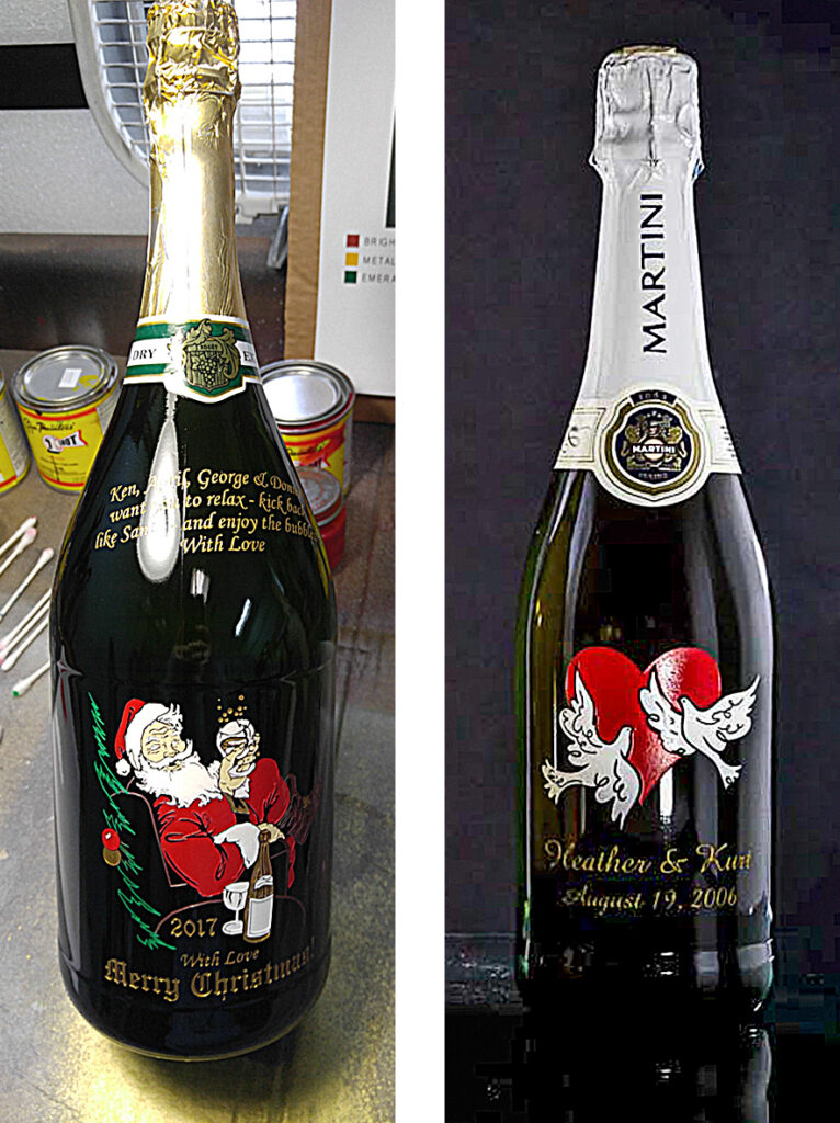Etched wine bottles