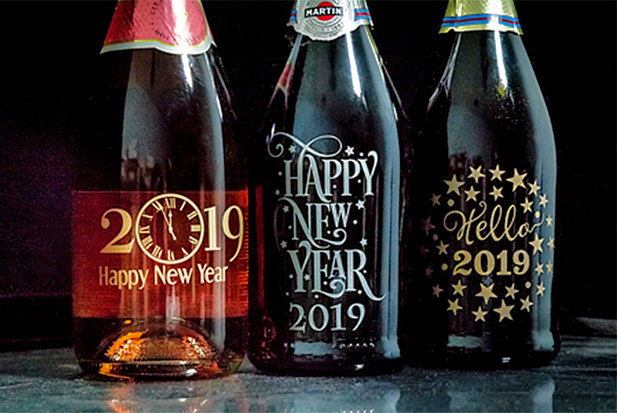 Etched wine bottles